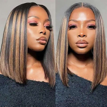 Ali Annabelle Highlight Straight BOB Wig 4/27 Short Human Hair Wigs 4x4 Lace Closure Wig